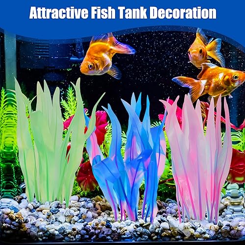 Kaiyuan Dynasty 2pc Aquarium Decor Plastic Plants Fish Tank Artificial Plants Glowing Aquarium Kelp Move with Water Flows Soft Silicone Aquatic Seaweed,7inch,Pink - color: Pink