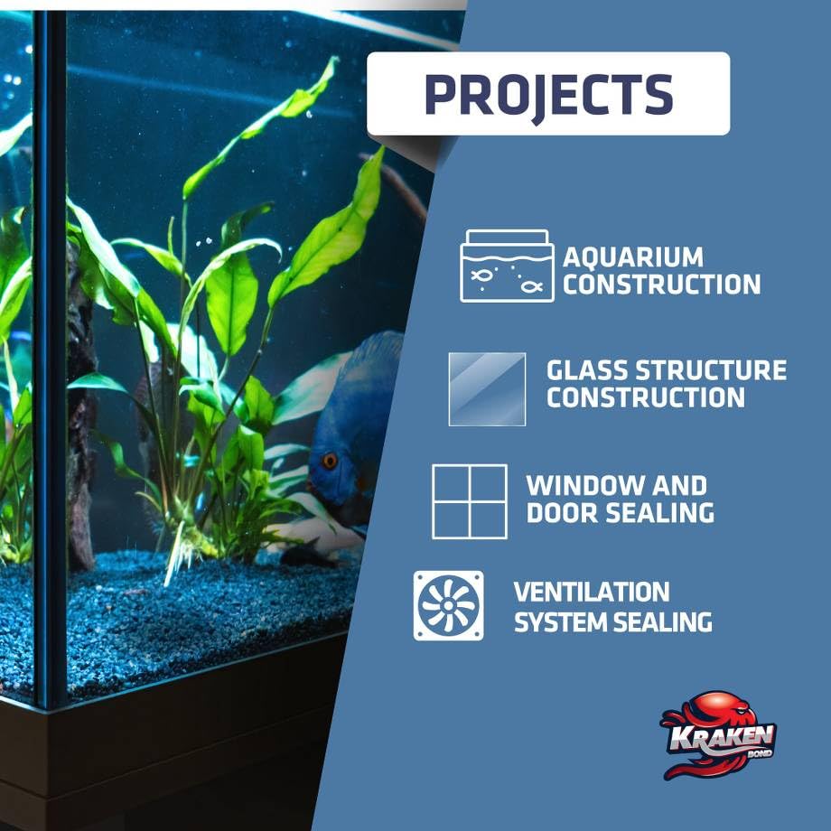 Kraken Bond Habitat Set Black Spray Waterfall Foam Sealant Straw Use 2x12 oz & Aquarium Silicone Sealant 2x10.1 fl oz – Vivarium, Terrarium, Fountain & Aquascape Background, Caulking Gun Not Included