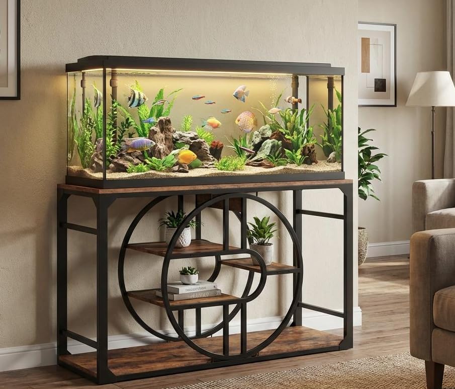 GarveeHome 55-75 Gallon Metal Aquarium Stand, Heavy-Duty Fish Tank Stand with Multi-Tier Storage Cabinet & Thickened Legs, Suitable for Turtle/Reptile Terrarium Aquatic Accessories Organizer
