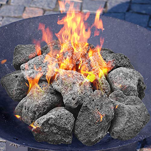 Skyflame 10LB Natural Lava Rocks for Fire Pits, Fire Tables, Fireplaces, Garden Landscaping Decoration, Indoor and Outdoor Use, 3"-5" Sizes, Black - color: Black, size: 3"-5"