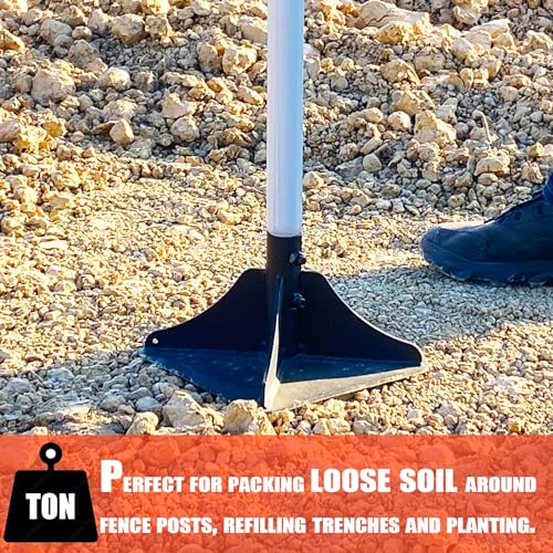 Heavy Duty Steel Tamper 8"x8" with 48 inch Handle and Rubber Grip Ideal Garden Landscaping Rammer for Earth Soil Asphalt, Gravel and Dirt Compaction Levelling Paver Tool Trash Tamper