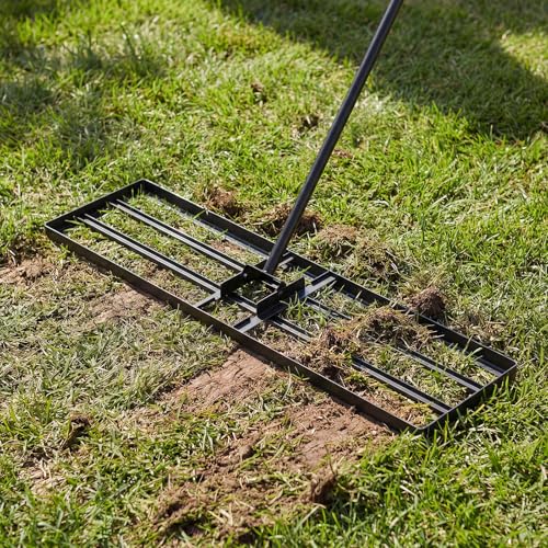 Goplus Lawn Leveling Rake, 42" x 10" Heavy Duty Level Lawn Tool w/ Ergonomic Handle for Soil, Effort-Saving Landscape Rake for Garden, Backyard, Golf Course, Farm, Pasture, Black - style: 42" x 10", Black