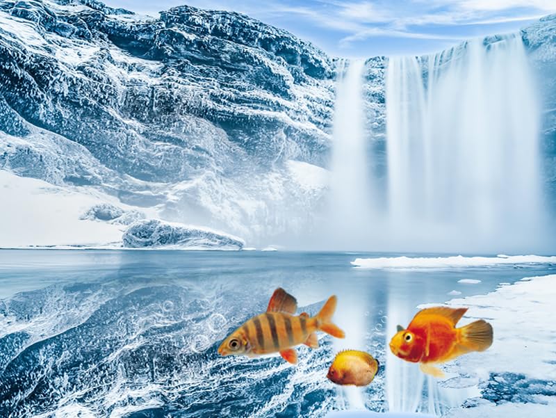 30X18IN Blue Sky White Iceberg Aquarium Background, Snow Mountain Fish Tank Decorations Background, Christmas Art Terrarium Background with 8 EVA Double-Sided Tape - size: 30X18in/75X45cm