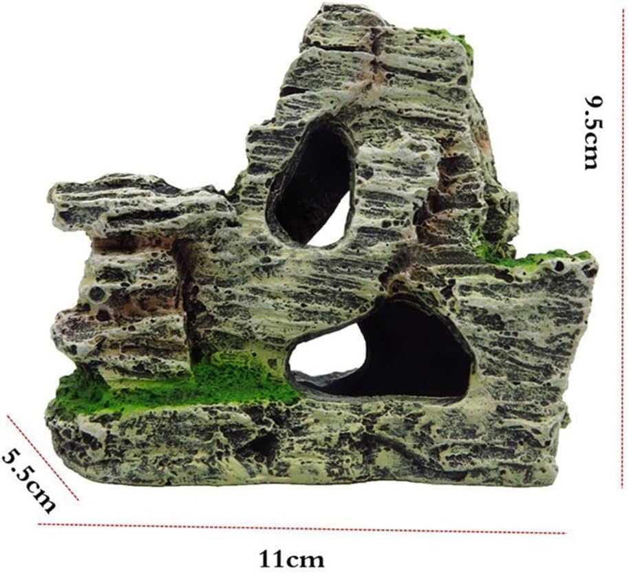Artificial Moss Rock Aquarium Stone Cave – Resin Fish Tank Decor for Hiding and Landscaping, Small Mountain Terrain Ornament, Natural-Looking Habitat for Fish, Shrimp, and Reptiles, Desktop Decoration