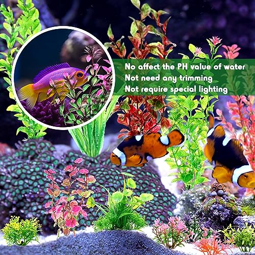 XunYee 100 Pcs Aquarium Plants Artificial Fish Tank Decorations 1.57 to 11.81 Inches Plastic Fish Tank Plants for Household and Office Simulation (Colorful)