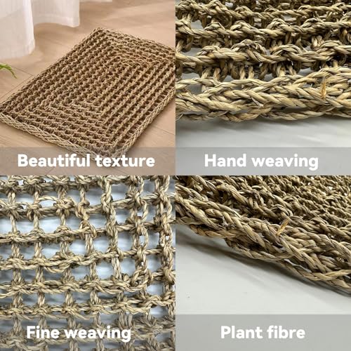 Large Bird Seagrass Mat 24 × 14 ''Natural Seagrass Woven Bird Net Hammock Climbing Rope Ladder with Hooks Chew Toy for Parrot Guinea Pig Lovebird Cockatiel Pigeon - size: 2Pcs 23.6×13.8‘’