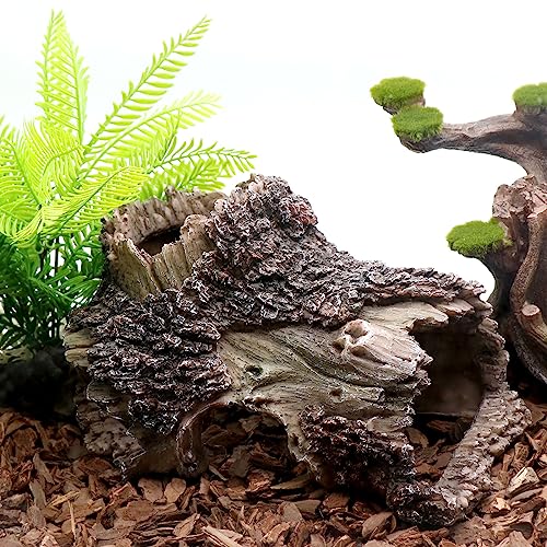 relaqcc Tree Trunk Cave Aquarium Decoration Reptile Cave Climb Hideout Hideaway, Betta Log Resin Wood House Fish Tank Decorations for Betta Fish, Shrimp, Lizards, Leopard Gecko - style: Type-C
