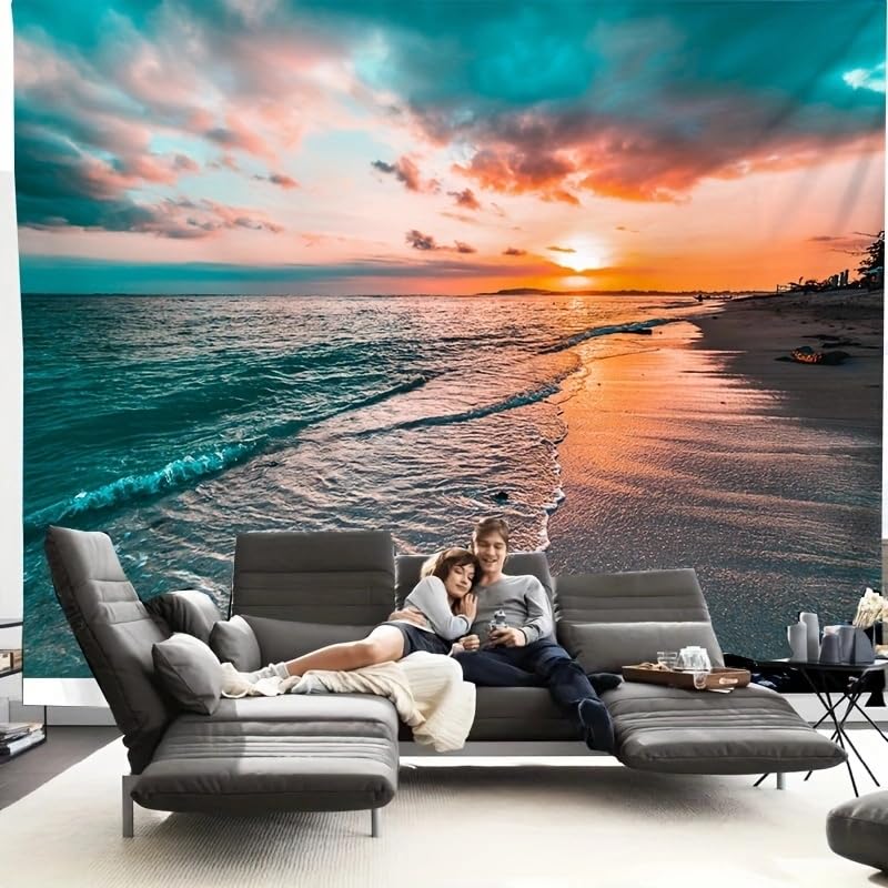 FENDROM Tropical Ocean Sunset Landscape Tapestry Wall Hanging,Sea Beach Gloden Sunshine Waves Tapestries Wall Blanket Wall Art for Dorm Living Room College Bedroom - color: Sunset, size: 59"L x 39"W