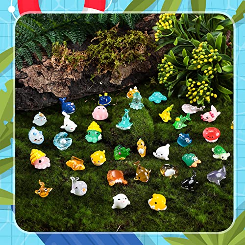 Qunclay 36 Pcs Mini Ocean Resin Animals Tiny Sea Animals Figurines Bulk Marine Miniature Plastic Creatures for DIY Fish Tank Aquarium Ornaments Potted Micro Fairy Garden Dollhouse Decor (Cute)