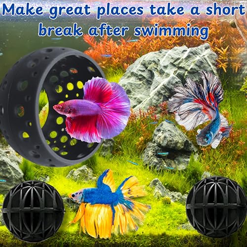 Betta Hideout Resting Spot with Filter Ball, Floating Log for Bettafish with Suction Cup, Betta Resting Spot, Hammock Float Aquarium Accessories, Aquatic Tunnel with Suction Cup (Black) - color: Black