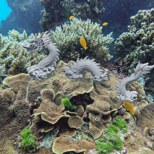 Romansk Aquarium Dragon Statue Sandstone Ornaments - Fish Tank Decor for Freshwater Saltwater Tank Landscape Garden Decoration - Chinese Dragon Decor