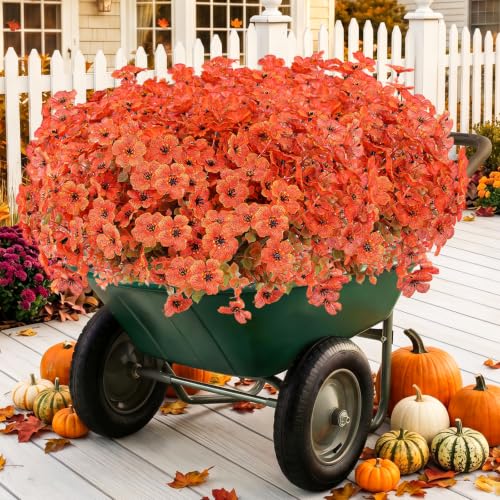Artificial Flowers for Outdoor,Silk Flowers No Fade Fake Plastic Flowers UV Resistant Faux Plants for Outdoors Outside Front Porch Hanging Planter Window Box Garden Home Decoration,13 Bundles(Orange) - color: Orange1, size: Artificial Flowers(13 Pcs)