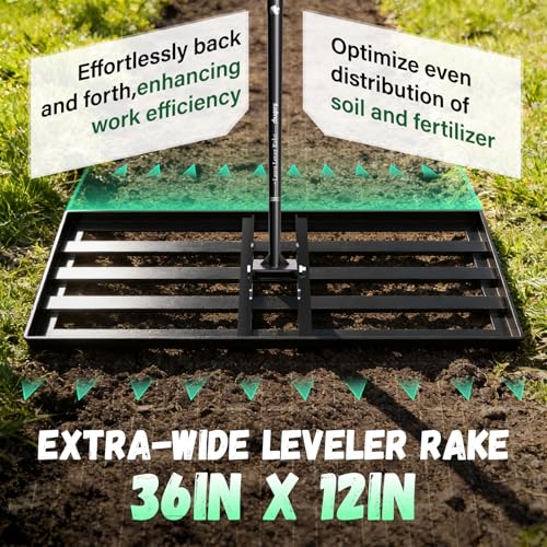 Lawn Leveling Rake 36X12 inch,Lawn Leveler with 78" Long Handle,Heavy Duty Ground Leveler for Yard,Sand,Dirt,Golf and Farm,Effort Saving Lawn Leveling Tool,Landscape Leveling Rake - size: 36x12in