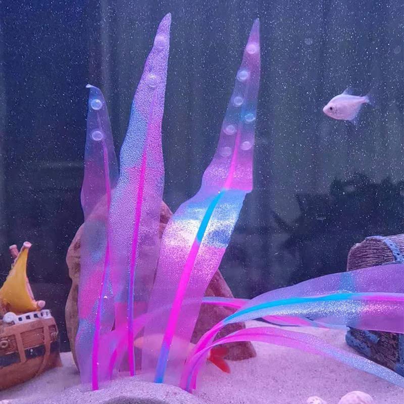 1Pc Silicone Aquarium Plants Tall Fish Tank Artificial Plants Decor Glowing Kelp Simulation Artificial Water Grass Fish Tank Plant,Pink,16.9in - color: Pink, size: 16.9in