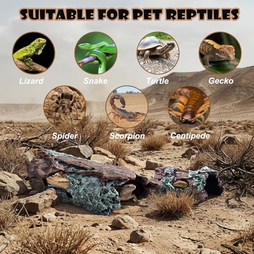 Natural Reptile Hide Basking Platform, Hideout Decor for Aquarium, Fish Tank, Bearded Dragon, Gecko, Shrimp, Betta (Glow-in-the-Dark Tree Cave, Small)