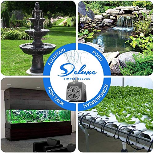 Simple Deluxe 80 GPH 3.6W Submersible Pump with Adjustable Intake & 6' Waterproof Cord for Fish Tank, Hydroponics, Fountains, Ponds, Statuary, Aquariums, Black - size: 80 GPH (Adjustable Intake)