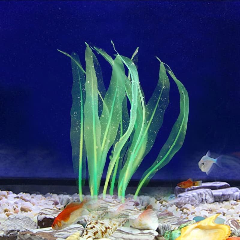 1Pcs Aquarium Decoration Green Plants Simulation Artificial Water Grass Fish Tank Decor Silicone Glowing Kelp Tall Aquarium Plant Ornament Accessories,Green,16.9in - color: Green, size: 16.9in