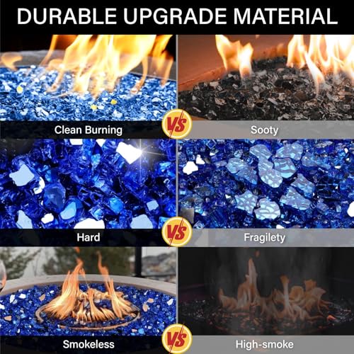 NUPICK 10 lb Reflective Fire Glass, 1/2 Inch, Fit for Fire Pit & Fireplace, Blue - color: Blue, size: 10 Pound (1/2")