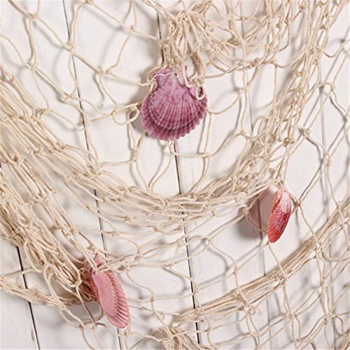 Nature Fish Net Wall Decoration with Shells, Ocean Themed Wall Hangings Fishing Net Party Decor for Pirate Party,Wedding,Photographing Decoration (Fishnet-2pack-Beige) - color: 2pack-beige&beige