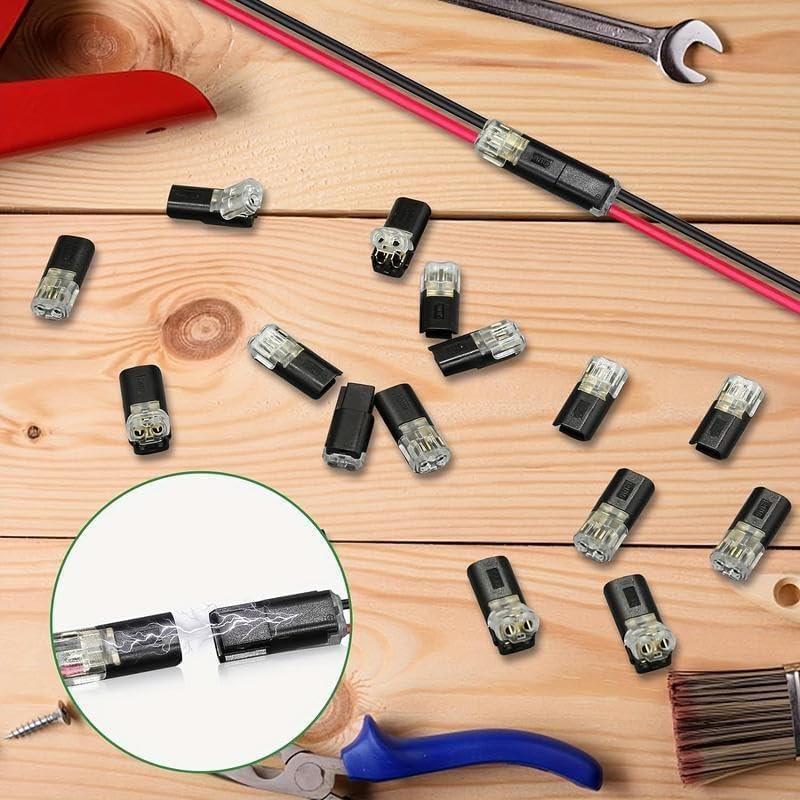 50PCS Double Wire Plug-in Connectors with Locking Buckle, Quick Clip Snap-On Fasteners for LED Strip Lights, DIY Wiring, Low Voltage Projects & Model Kits