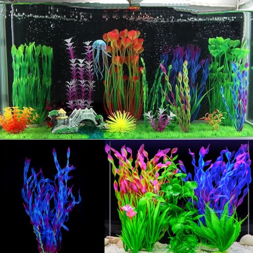 Aquarium Decor Artificial Seaweed Water Plants, Extra Large 23.6 Inches Fish Tank Plastic Plants, Tall Fish Tank Decorations with a Aquarium Diver Ornament (Purple) - color: Purple