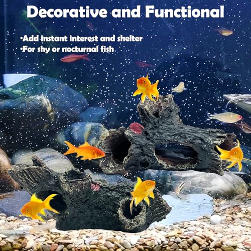 2 Pcs Decaying Trunk Aquarium, Betta Fish Ornament, Freshwater Ornament - Small Resin Aquarium Decoration Log, 20 Gallon Fish Tank Wood with Holes & Aquarium Hideout Caves