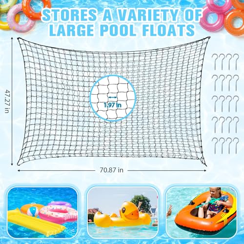 Aliceset 1/2/4 Pcs Pool Float Storage Net Bag Various Sizes Adjustable Swimming Pool Inflatable Toy Hanging Organizer Mesh Net Pouch Holder Reinforced Attaches to Poolside Fence - color: Black, size: 71 x 47"