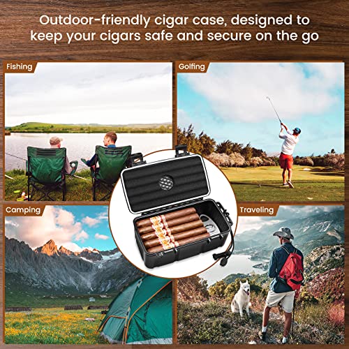 Flauno Travel Cigar Humidor - Portable Cigar Case with Cigar Cutter & Humidifier, Holds up to 15 Cigars, Waterproof, Crushproof, Airtight Seal, Durable - size: Holds up to 15 Cigars