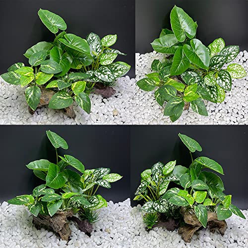Fish Tank Decoration Aquarium Decoration 3 Pieces Ornament Betta Silk Leaf Cushion Hammock Artificial Driftwood Cave Goldfish Bowl Accessories (Mixed Leaf Set-G)