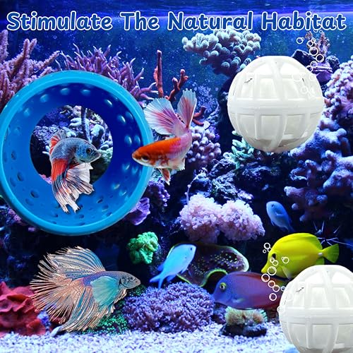 Betta Hideout Resting Spot with 2pcs Filter Ball, Aquarium Betta Tunnel And Nitrifying Balls, Hideout Tunnel Shrimp Cave Aquarium Decor, Fish Tank Decoration For Small Aquatic Shrimp Guppy (Blue) - color: Blue