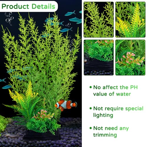 QUOZUO Fish Tank Accessories Large Plants, Green Fish Tank Decorations, Aquarium Decor Plastic Plants 3pcs