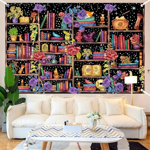 Medieval Bookshelf Backdrop 10x5 FT Bookcase Photography Background Bookshelf Library Backdrops Wall Hanging Dark Academia Photography Background Photo Studio Props - color: Black, size: 10x5 FT