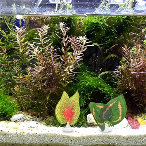 GALPADA 2pcs Reptile Terrarium Simulated Plant Leaves Set Purple Perilla Leaf and Apple Aquarium Decorations for Fish Tank and Reptile Habitat Landscaping