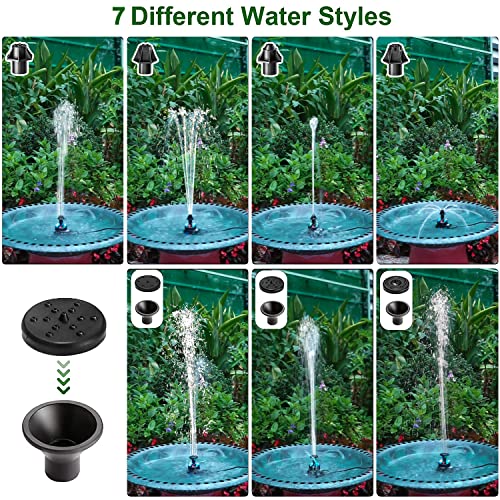 Jutai 24-Hours Working Bird Bath Fountains Electric, Adjustable Quiet Water Fountain Pump with LED Lights for Garden,Small Fish Tank, Pond,Water Features - 7 Nozzles,16.4Ft Power Cord - color: Colorful
