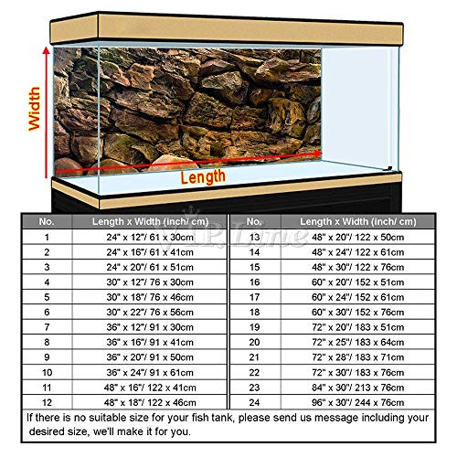 Rock Wall Aquarium Background Poster PVC Fish Tank Decor Landscape 24 36 48 72 (48" x 20"/ 122 x 50cm) - size: 48" x 20"/ 122 x 50cm