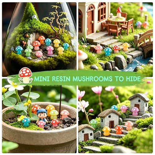 120pcs Luminous Mini Resin Mushroom 15 Colors Glow in The Dark Tiny Little Figures to Hide Small Mushrooms for Micro Fairy Garden Landscape Aquarium Accessories Dollhouse Hide Crafts Decor - style: Luminous Mushrooms