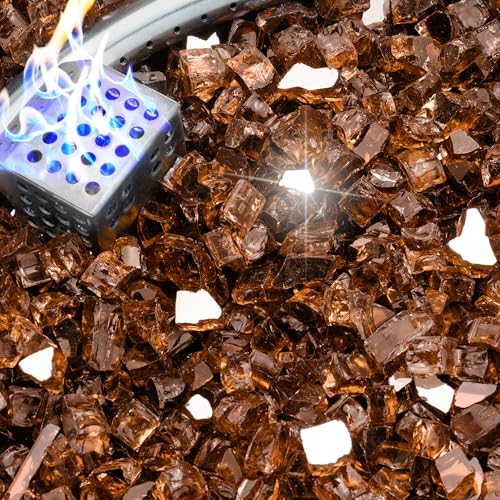 NUPICK 10 Pound Fire Glass, 1/2 Inch Reflective Fire Pit Glass, Tempered Firepit Glass Rock for Propane or Natural Gas, Glass Rocks for Fire Pit Table, Fireplace Glass for Landscaping, Copper - color: Copper, size: 10 Pound (1/2")