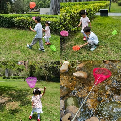 2 Pack Kids Telescopic Butterfly Fishing Nets for Kids Catching Butterfly Net Outdoor Tools for Catching Fish Ladybird, Extendable 34 Inches and Anti Slip Grip