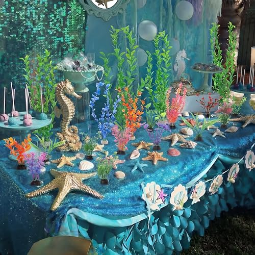 Outus 18 Pcs Under The Sea Party Decorations Ocean Theme Birthday Party Decorations 4" 12" 14" Artificial Fake Seaweed Plants Table Centerpiece for Summer Underwater Fish Tank Lifelike Decor
