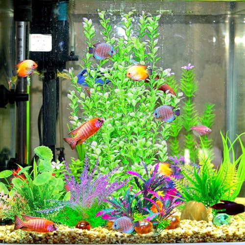 5PCs Mult-Color Aquarium Decor Plants Set, 23.6 Inches Extra Large Artificial Plastic Fish Tank with 4 Plastic Plants, Tall Fish Tank Decorations - size: Large-5Packs