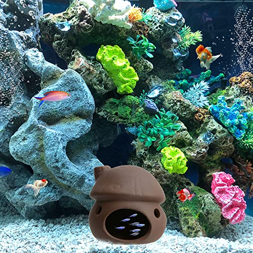 Aquarium Decor Ceramic Mushroom House Ornament Fish Tank Landscape Decoration Pottery Hide Cave Habitat Hut Small Shrimp for Goldfishes to Rest Breed Hiding (Brown) - color: Brown