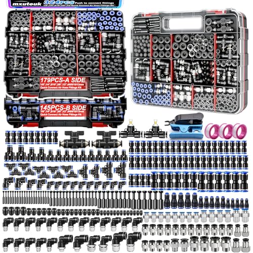 mxuteuk 324PCS Air Line Quick Connect Fittings,1/8",1/4",5/16",3/8",1/2",4/6/8/10mm OD Push to Connect Fittings,Quick Connect Air Hose Fitting,Quick Release Pneumatic Kit - style: 324PCS 1/8",1/4",5/16",3/8",1/2",4/6/8/10mmOD kits