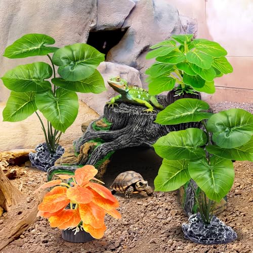 GOZILLA Fish Tank Plants, Reptile Artificial Plastic Plants, Reptile Plants for Terrarium, Aquarium Decorations Resin Pedestal Ornaments for Fish Tank Accessories Set.(4PCS/A-Set) - color: 4 Pcs/ a Set