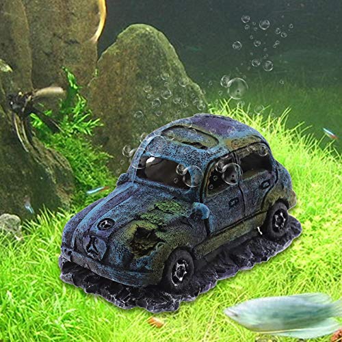 Create idea Aquarium Fish Tank Decor Ornament Resin Imitation Accident Car Landscape Terrarium Home Interior Decorating Accessories 12x7x7cm Blue