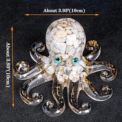 Natural Crystal Gravel Octopus Resin Marine Animals Fish Tank Decorative Ornaments Octopus Statue Healing Crystal Home Decor Ladies Gift 3.93" (White-Turquoise, 3.93") - color: White-turquoise