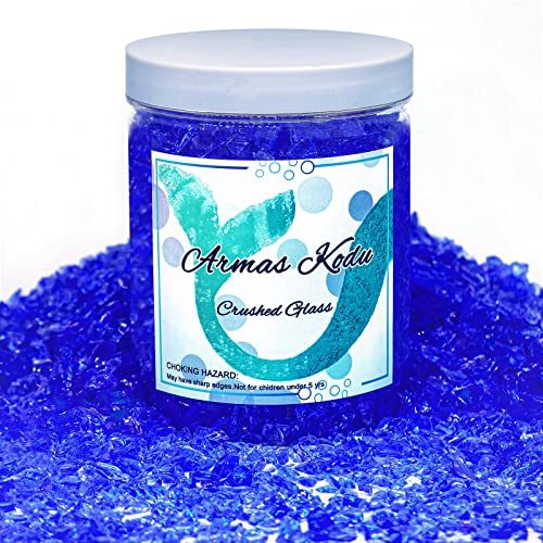 1.5 lb Cobalt Blue Crushed Glass for Resin Art and Crafts, 3-6mm Chunky Broken Glass Pieces, Solid Color Irregular Shards for Geode, Vase Filler, Aquarium Decor & DIY Crafts - color: Cobalt Blue