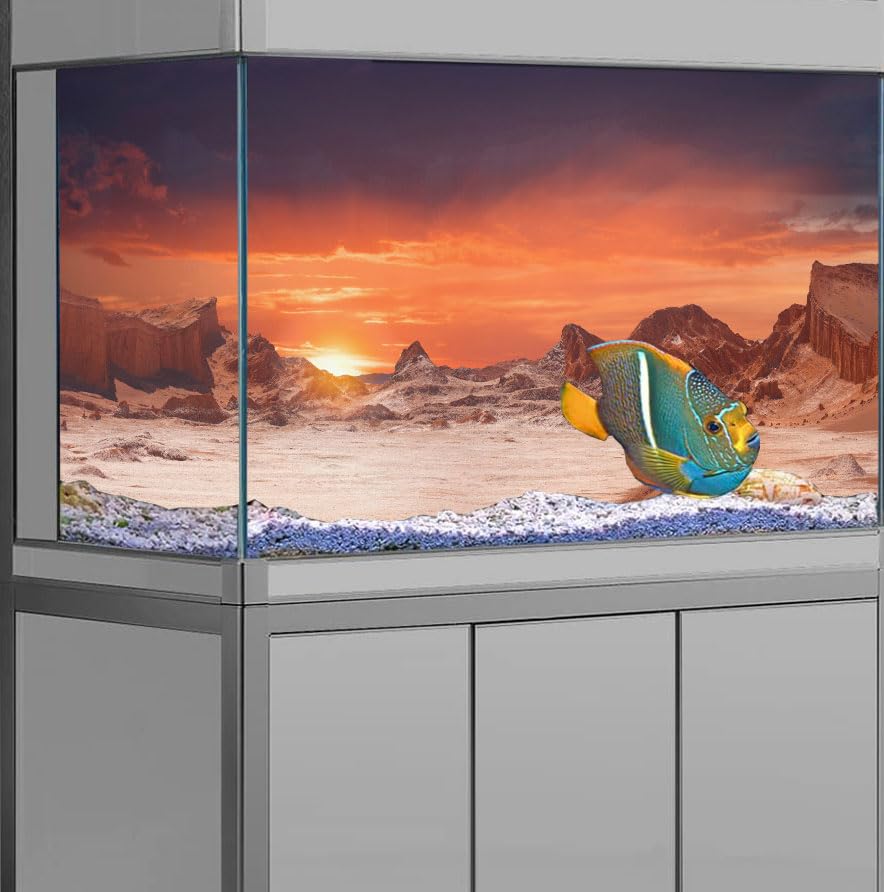 30X12IN Sun and Desert Moon Themed Reptile Habitat on Orange Durable Decorative Background, Terrarium Background with 10EVA Double-Sided Tape - color: Moon, size: 30X12in/75X30cm