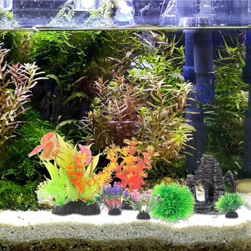 Toyvian Aquarium Decorations Set 13Pcs Realistic Aquarium Fake Plants and Rock Cave Hideouts Fish Tank Decor Kit for Bettas Goldfish Tropical Fish 4.44X4.25X2.16In