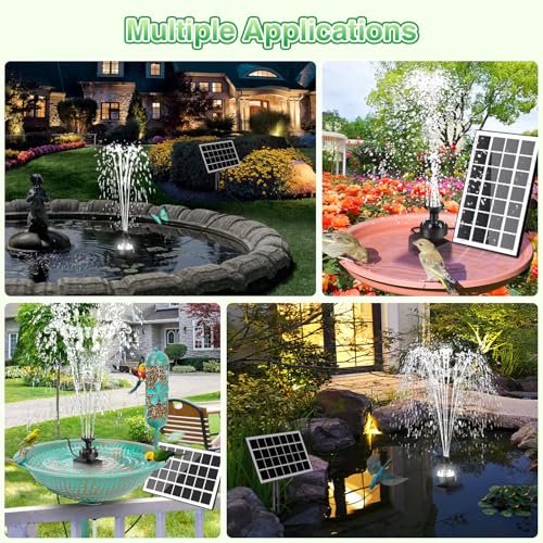 Jutai Solar Fountain Kit White Lights,3.5W Glass Solar Water Pump with 2000mAH Battery, Solar Bird Bath Fountain with Sucker and Stake for Garden, Outdoor, Water Feature-16.4ft Power Cord,7 Nozzles - color: White Led