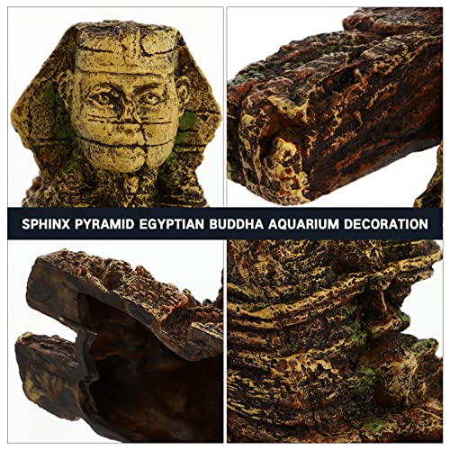 balacoo Aquarium Sphinx Statue Ornament 8.26X3.54X5.51In Golden Resin Egyptian Fish Tank Decor for Freshwater Saltwater Landscaping Betta Hides Desktop Decoration